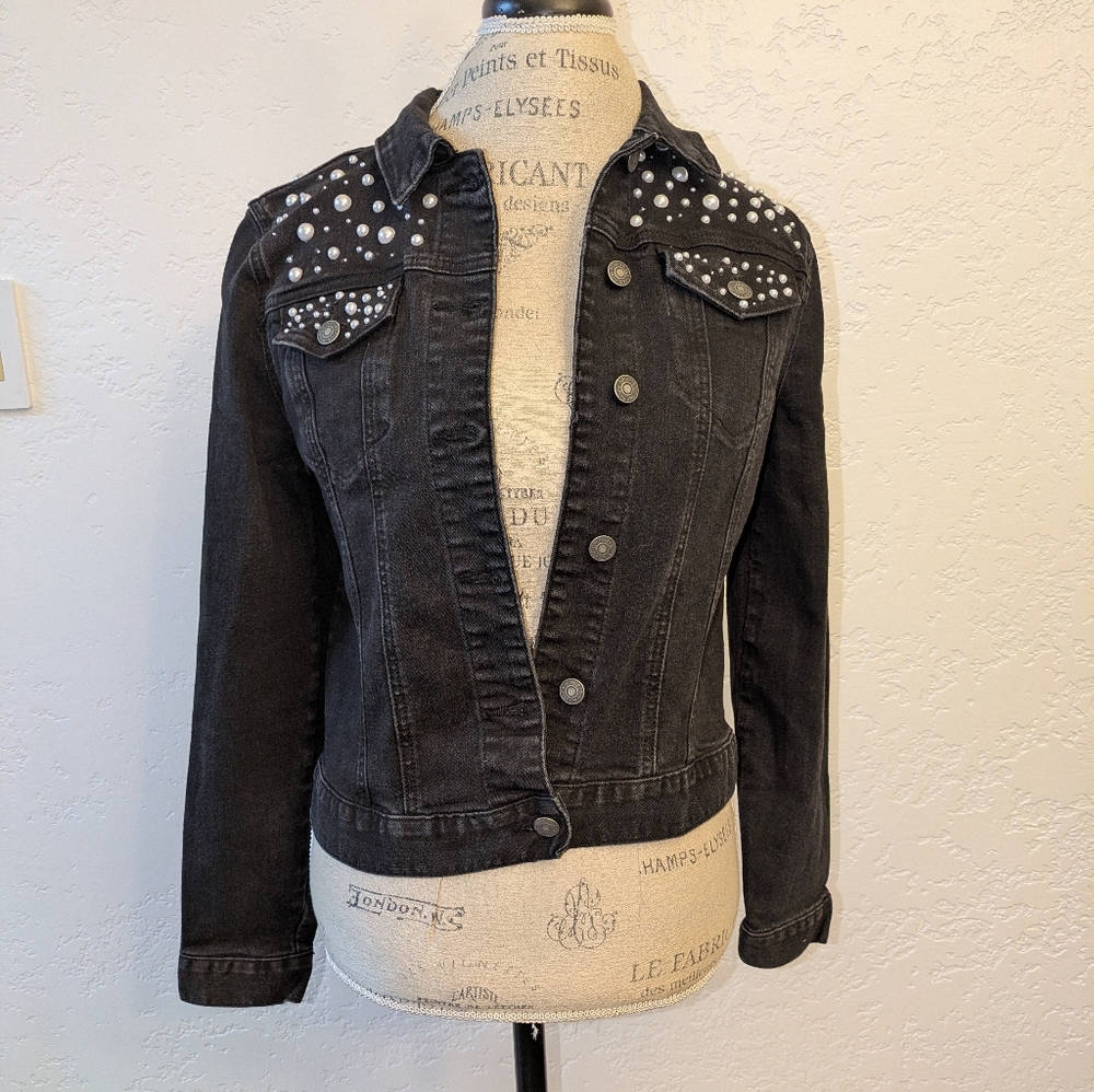 Royalty For Me, Size Small, Studded Black Denim Jacket